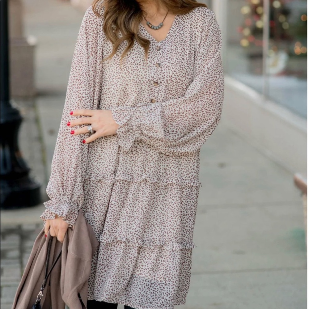 NWT boutique tiered button leopard dress